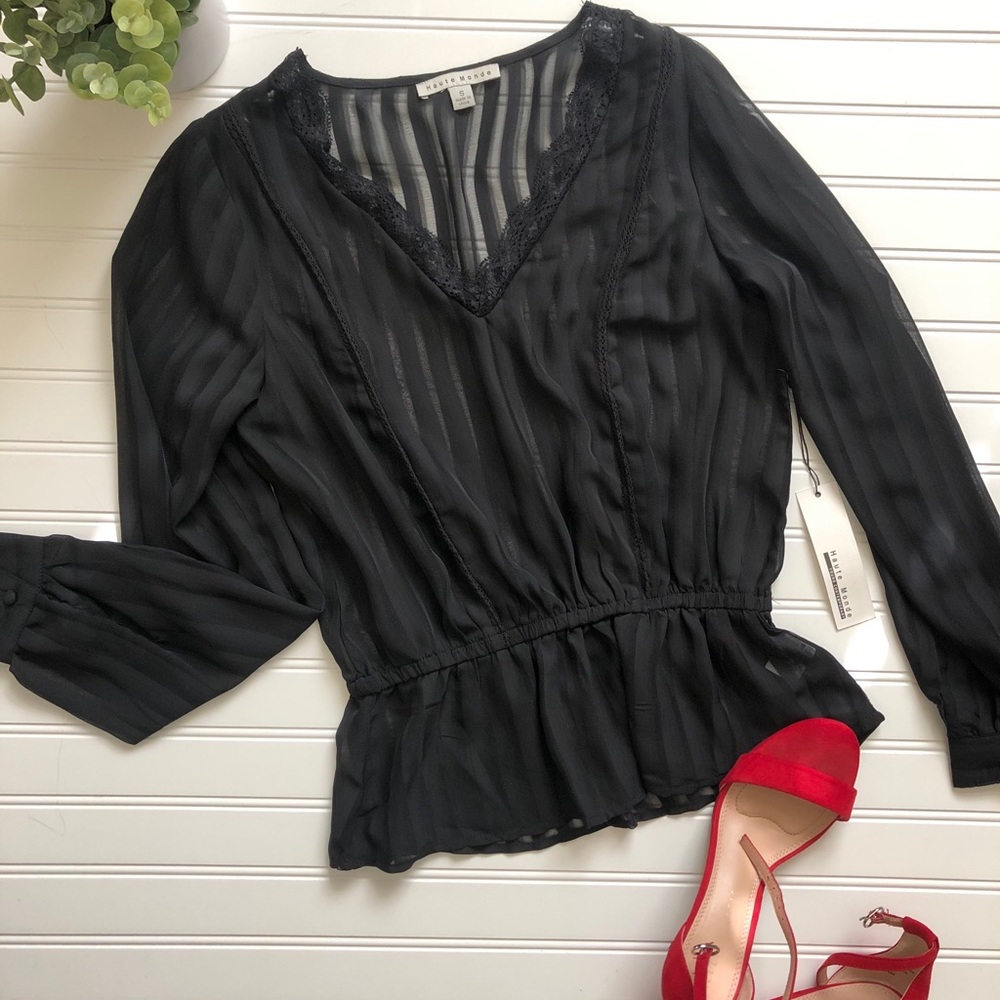 Haute Monde Sheer Black Blouse